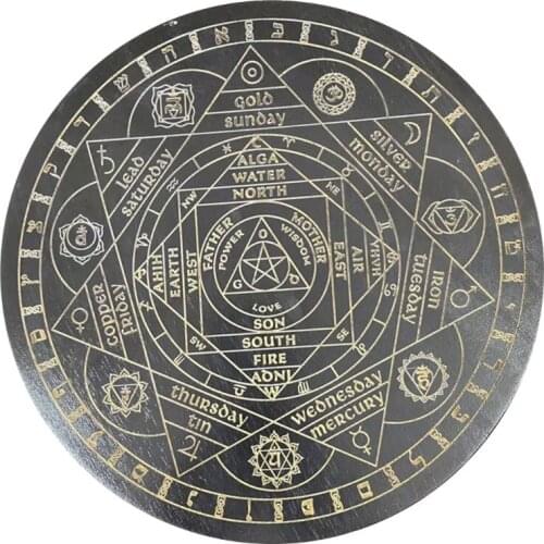 Witch Divination Pendulum Board Seven Chakra Crystal Energy Disk Oak Carved Astrolabe Altar Pendulum Prayer Ceremony Props