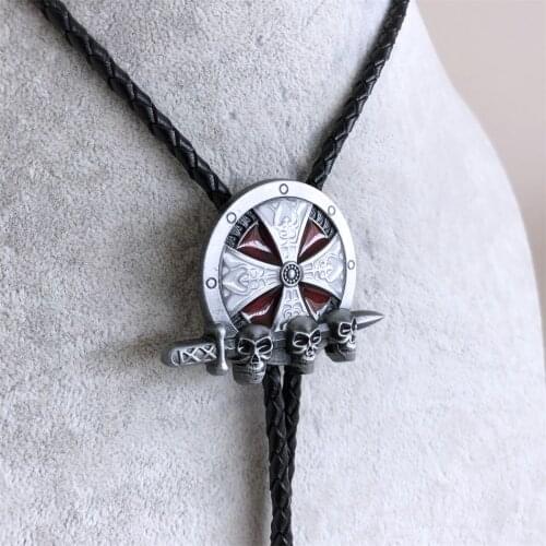 New Vintage Sward Skull Western Cowboy Bolo Tie Leather Necklace Neck Tie BOLOTIE-3D043