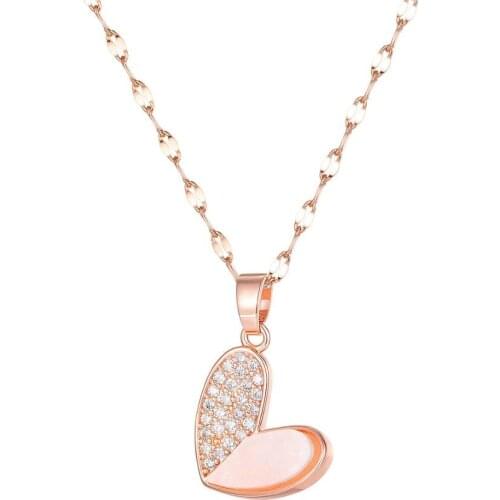 2020 Fashion Zircon Shell Rose Gold Heart Pendants Necklaces For Women Cute Accessories Jewelry Stainless Steel Chains Necklaces