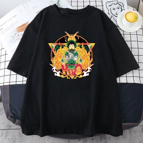 My Hero Academia Cartoon Printing Woman T-Shirt Harajuku Brand Tee Shirt 2021 Summer New T Shirt Hip Hop Loose Women T Shirts