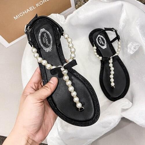 LAASIMI Ladies String Bead Flip Flops Concise Flat With Sandals for Women 2021 Fashion Bohemian Footwear Soft Bottom Shoes New