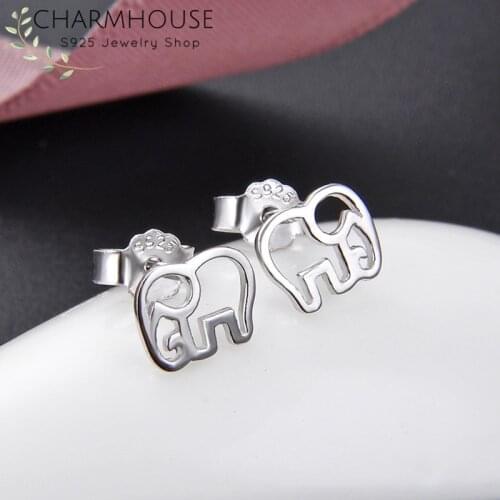 Pure 925 Silver Stud Earrings for Women Cute Elephant Earing Brincos Femme Oorbellen Pendientes Party Gifts Fashion Jewelry