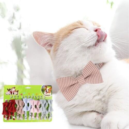 12pcs Lovely Cat Bow Collar Adjustable Pet Lattice Syle Bowtie Cute Nylon Leash Kitten Neck Traction Rope Necklace Pets Supplies