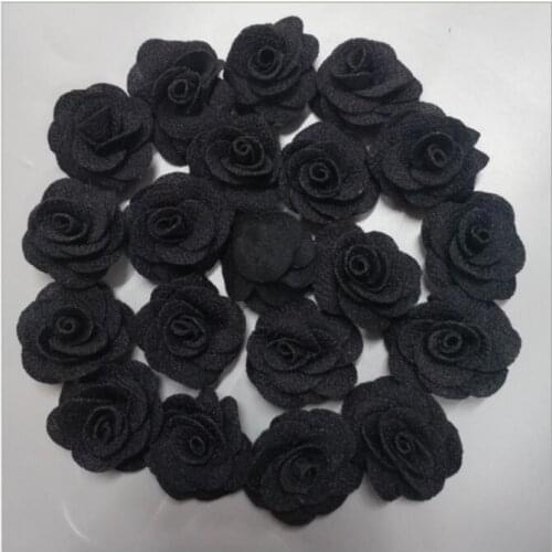 200Pcs/Lot Black Rose Handmade 3.5CM Fabric Rose Cotton Cloth Flower Hand DIY Wedding Bouquet Flower Material Hair Accessories