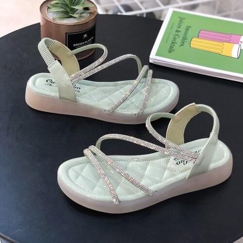 2021 Summer Footwear Ladies Sandals Rhinestones Womens Shoes Increasing Shoes Women Slippers Muffins Crystal Elastic Band