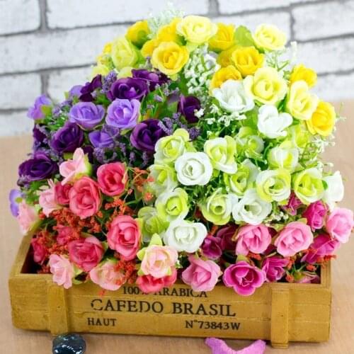 21Heads Artificial Silk Rose Flowers/DIY Floral Wedding Bouquet for Dining Table Scene Arrangement/Home Wedding Decor