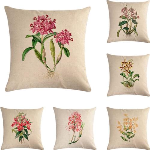 45*45cm Flower of Dendrobium officinale print Cushion Cover Linen Throw Pillow Car Home Decoration Decorative PillowcaseT426
