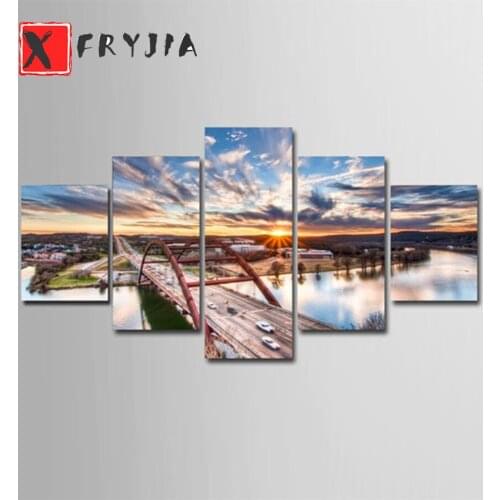 5pcs Diamond Painting Sunset city architecture scenery Full Square Diamond Embroidery Mosaic Picture Of Rhinestones Handicraft