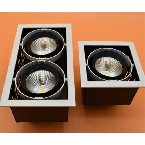 6pcs Free shipping Single Double Square 15W 30W COB LED Downlight LED Spot Light chandelier Ceiling Grille Lights Lamp Dimmable