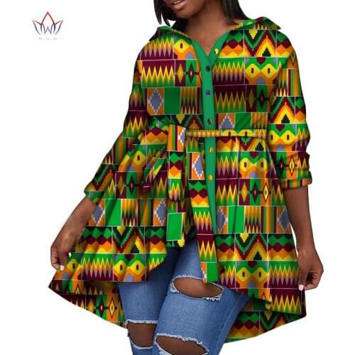 Bintarealwax Ankara Fabric Shirt for Women Dashiki Waistband Africa Clothing Plus Size Traditional African Clothing WY6065
