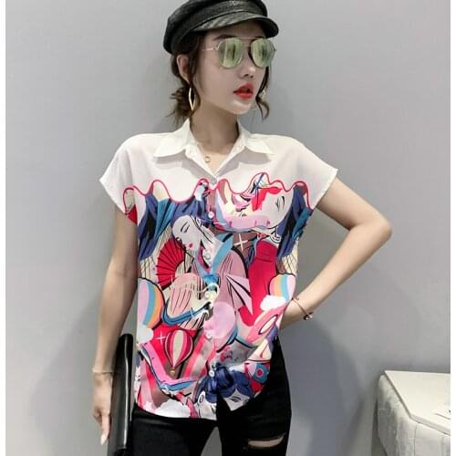 Vogue print tops office ladies shirts Womens chiffon blouses New Summer casual short sleeve Tops Blusas Mujer