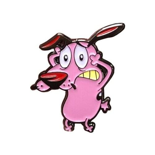 Courage Crowardly Dog Brooch Terrifying Meme Enamel Pin Cartoon Doggie Badge Brave Pet Accessory
