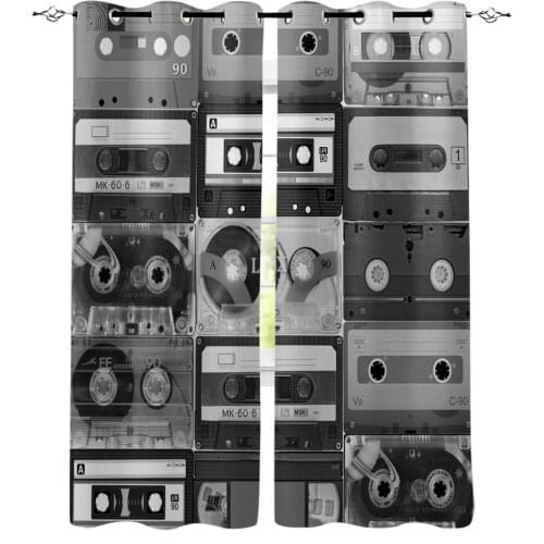Black And White Audio Cassette Blackout Curtains For Living Room Bedroom Printed Window Treatment Drapes Home Decor