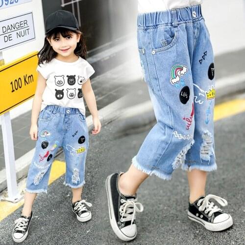 IENENS Summer Girls Jeans Shorts Loose Denim Pants Fit 3-10 Years Child Girls Cowboy Cropped Baby Girl Straight Shorts