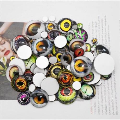 Julie Wang 90/100PCS In Pairs Glass Cabochons Mixed Round Dragon Cat Animal Beast Doll Eyes Flat Back Jewelry Making Accessory