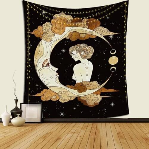 Stars And Moon Girl Black And White Series Home Tapestry Moon Tapestry backdrop Decoration Tapestry Wall Hanging for Living Room