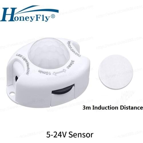 HoneyFly Motion Sensor Switch 30sec-10min Time Delay Adjustable DC5-24V Infrared Sensor Light Switch Auto On/off 3-5m
