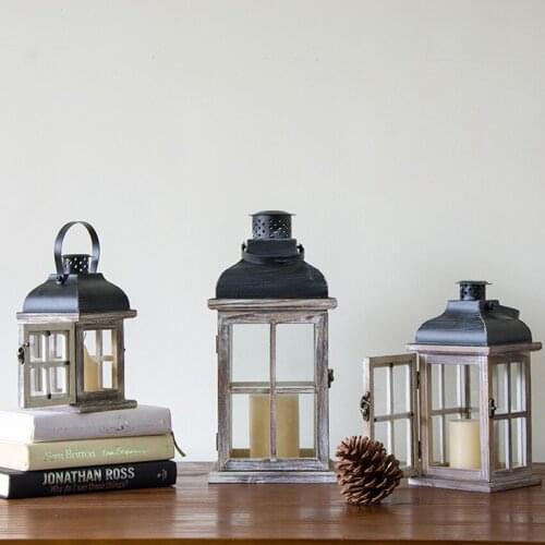 Classic Wooden Retro Hanging Lantern Decor Candle Holders Votive Iron Glass Hanging Candlestick Candle Lantern Party Wedding