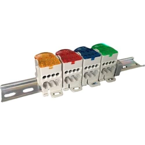 1pcs UKK80A RED YELLOW BLUE GREEN Terminal Block 1 in many Out Din Rail distribution Box Universal Electric Wire Connector