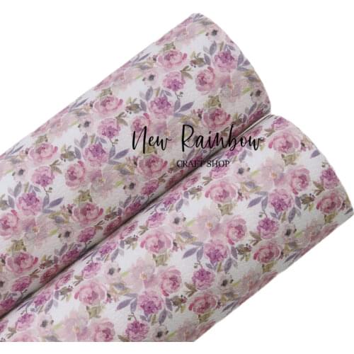 New Rainbow 22X30cm A4 Mauve Roses Flower Pattern Lichit Faux Leatherette Sheet For Making Bows, Earrings, Accessories