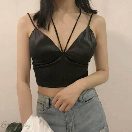 2020 New Summer Women Silk Satin Strap Vests Ladies Lace Tank Tops Female Casual Short Camis Sexy Lace Solid Color Backless Vest