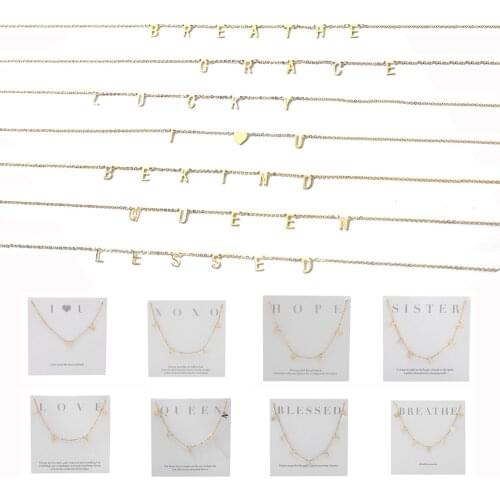 Minimalist Thin Chain Choker Necklace For Women Girls Mom Sister Gift Trendy English Letter Greetings Word Pendant Necklace 2021