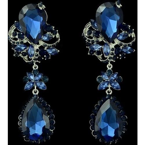 Fashion Wedding Earrings Fashion Jewelry Long Crystal Water Drop Big Earrings for Women Brides Vintage color Chandelier Earrings