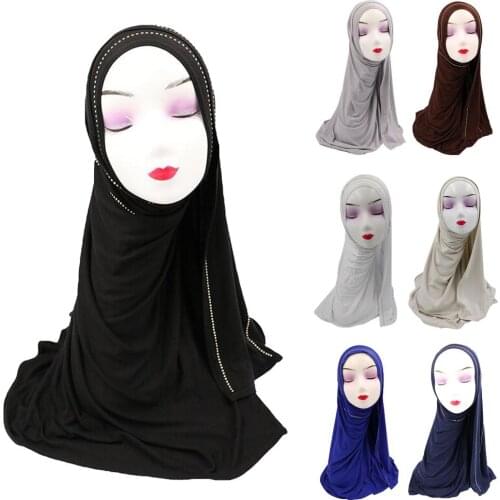 Muslim Women Long Hijab Scarf Rhinestone Shawl Wrap Maxi Scarves Islamic Stole Arab Head Cover Turban Middle East Khimar Fashion
