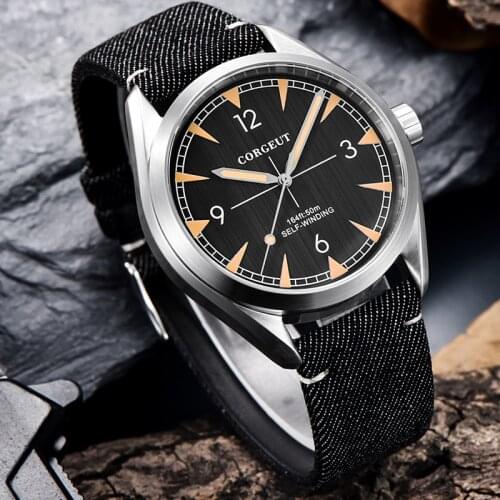 41MM Corgeut Luxury Brand men leather Wrist Watch Automatic Sport Design clock black Dial Sapphire Mechanical male wrist watch
