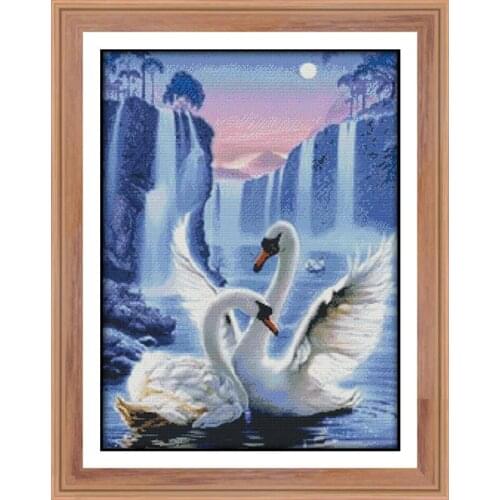 Beautiful white swan counted 11CT 14CT Cross Stitch Kit Set DIY Romantic scenery Cross-stitch Embroidery Needlework Home Decor