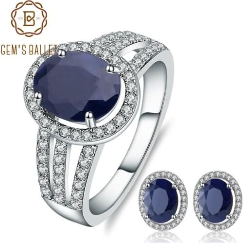 GEMS BALLET 6.06ct Oval Natural Blue Sapphire Jewelry Set For Women Gift 925 Sterling Silver Earrings Ring Set Gemstone Jewelry