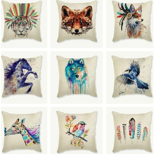 Animals Cartoon Fox Bird Giraffe Printing Cushion Cover Sofa Pillowcase For Office Living Room Home Decorative Pillow Case 45x45