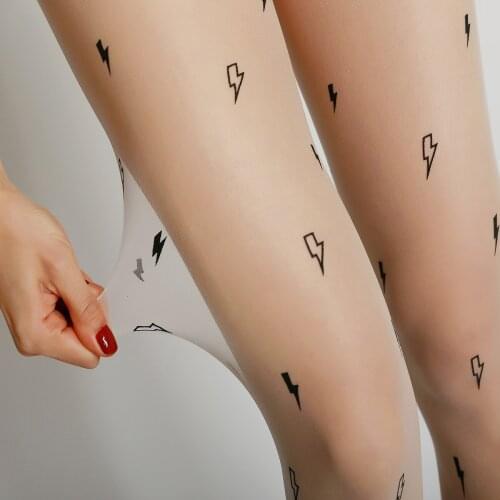 Mozimer New Fashion Designs Sexy Shiny Lightning Print Tights High Quality Transparent Colorful Pantyhose Womens Stockings