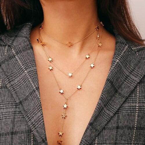 New Necklace Chains Star Element Personality Trendy Fashion Business Item Jewelry Star Pendant Tassel Multilayer