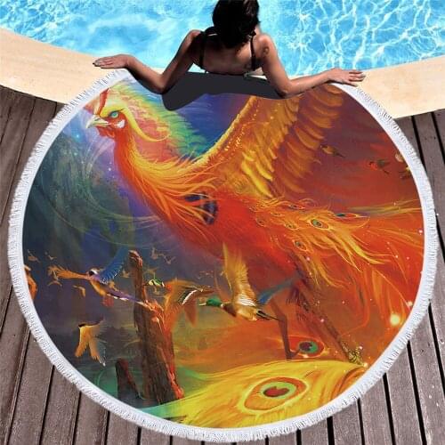 New golden phoenix beach mat 150cm tassel tapestry mandala print summer adult sunscreen beach shawl yoga mats color beach towel