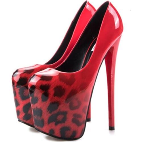 Sexy Leopard High Heels Women Platform Shoes Round Toe Gold Red Womens Heels Pumps Shoes Brand Fashion Fetish Party Shoes Lady