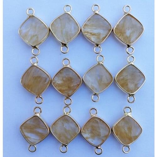 Wholesale Natural Stone Necklace Charms yellow crystal Connector Pendant for Bracelet DIY Jewelry Making 12pcs