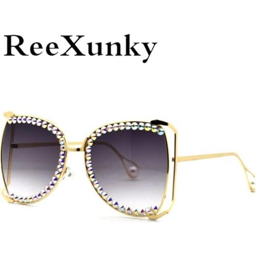 Luxury Crystal Rhinestone Sunglasses For Women 2021 Fashion Oversized Metal Frame Gradient Sun Glasses Men UV400 Shades Oculos