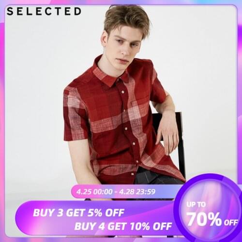 SELECTED Mens 100% Cotton Slim Fit Short-sleeved Checked Shirt S|419204532