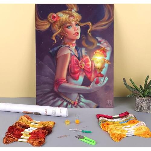Sailor Moon Oil painting style Cross-Stitch Set DIY Embroidery DMC Threads Hobby Knitting Sewing Needlework Stamped