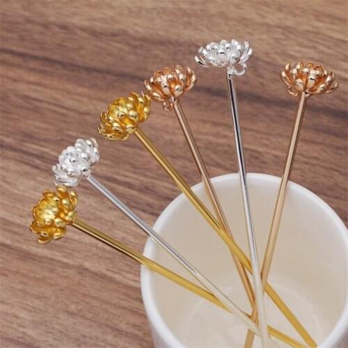 5pcs/lot 3*120mm Needle Flower Hair Sticks/Pins Hairpins Gold/Silve Color Fashion Hairwear DIY Accessories Findings