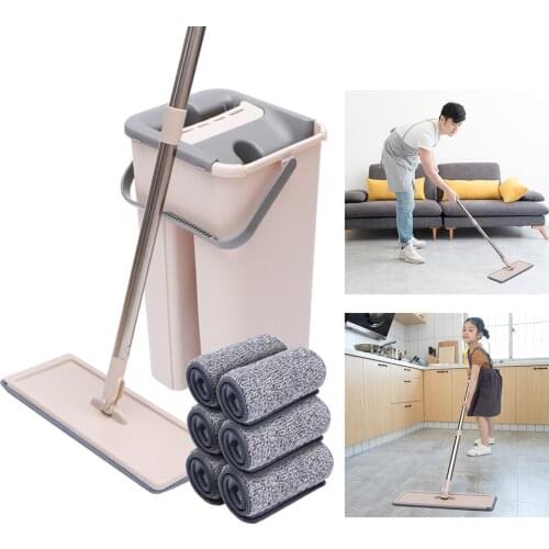 Floor Mop Microfiber Squeeze Mops Wet Mop With Bucket Cloth Squeeze Cleaning Bathroom Mop For Wash Floor Home Kitchen Cleaner