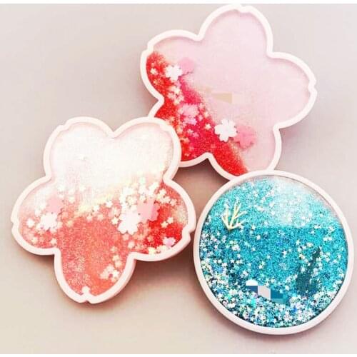 Silicone Drink Coffee Cup Mat Easy to Clean Placemats Round Tea Pad Table Pad Holder Quicksand Cherry Blossoms Cartoon Coasters