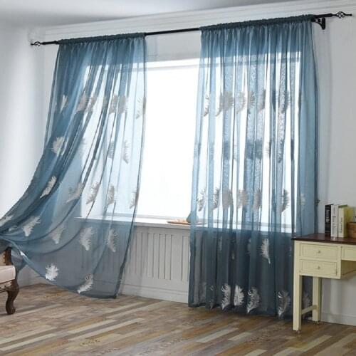 Modern and Simple All-match Screen Screen Exquisite Feather Printing Embroidered Tulle Screen Screen for Living Room Bedroom