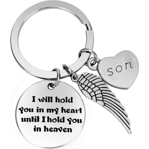 I Will Hold You In My Heart Until I Hold In Heaven Son Key Ring Family Love Son Keyring Wing Love Heart Key Chain Fashion New