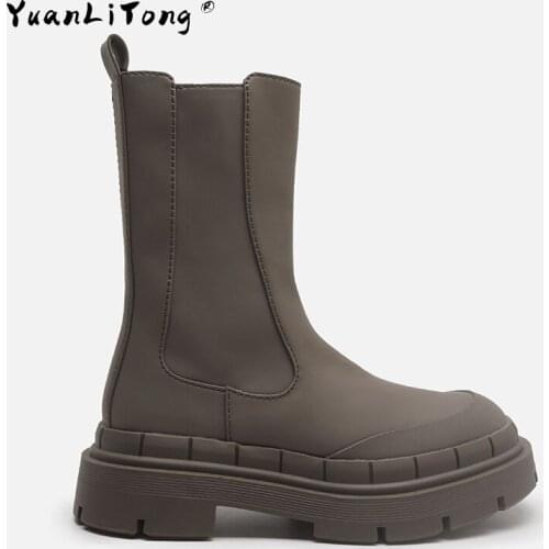 2021 Za Ankle Tube Womens Boots Khaki Green Smoke Tube Boots Side Zipper Martin Boots Black Thick-soled Thin Platform Shoes