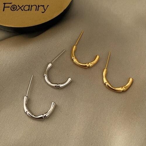 FOXANRY Prevent Allergy 925 Sterling Silver Stud Earrings INS Fashion Vintage Simple Bamboo Joint Design Party Jewelry for Women