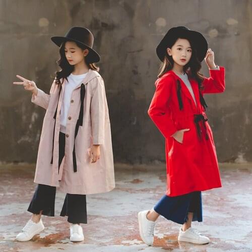 2019 fall winter girls trench coat fashion long sleeve belt jacket loose children windbreaker coat teenage girl long Overcoats