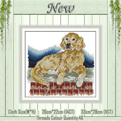 Golden retriever dog animal cartoon painting Counted printed on canvas DMC 14CT 11CT Cross Stitch Needlework kits Embroidery Set