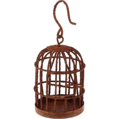 1:6 Vintage Metal Bird Cage with Hanger Dollhouse Miniature Garden Kits Decor